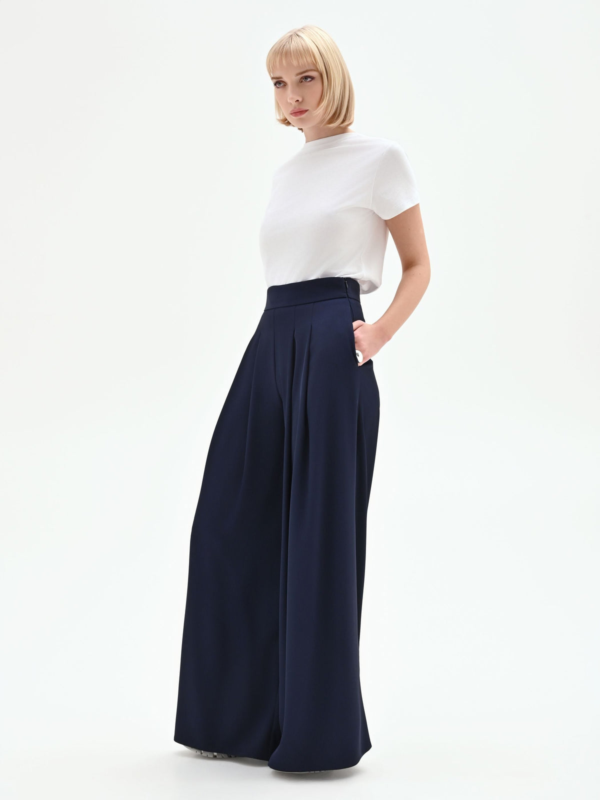 Pantalone palazzo in cadi blu