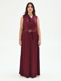 Abito lungo curvy bordeaux con scollo asimmetrico