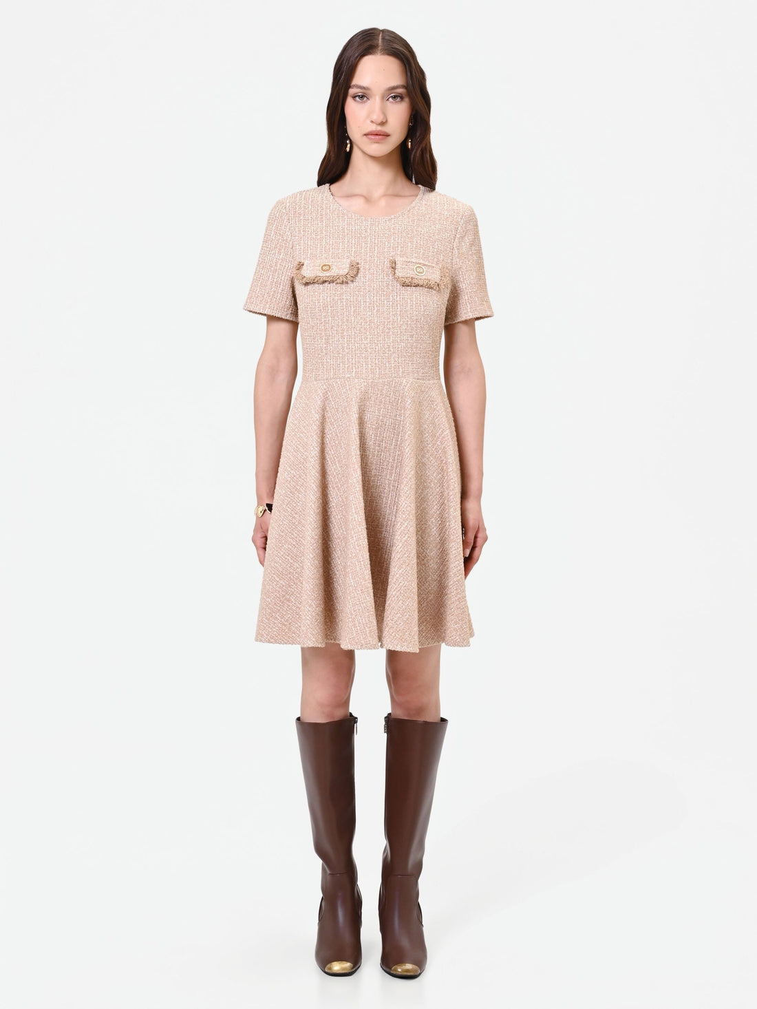 Abito corto tortora in tweed