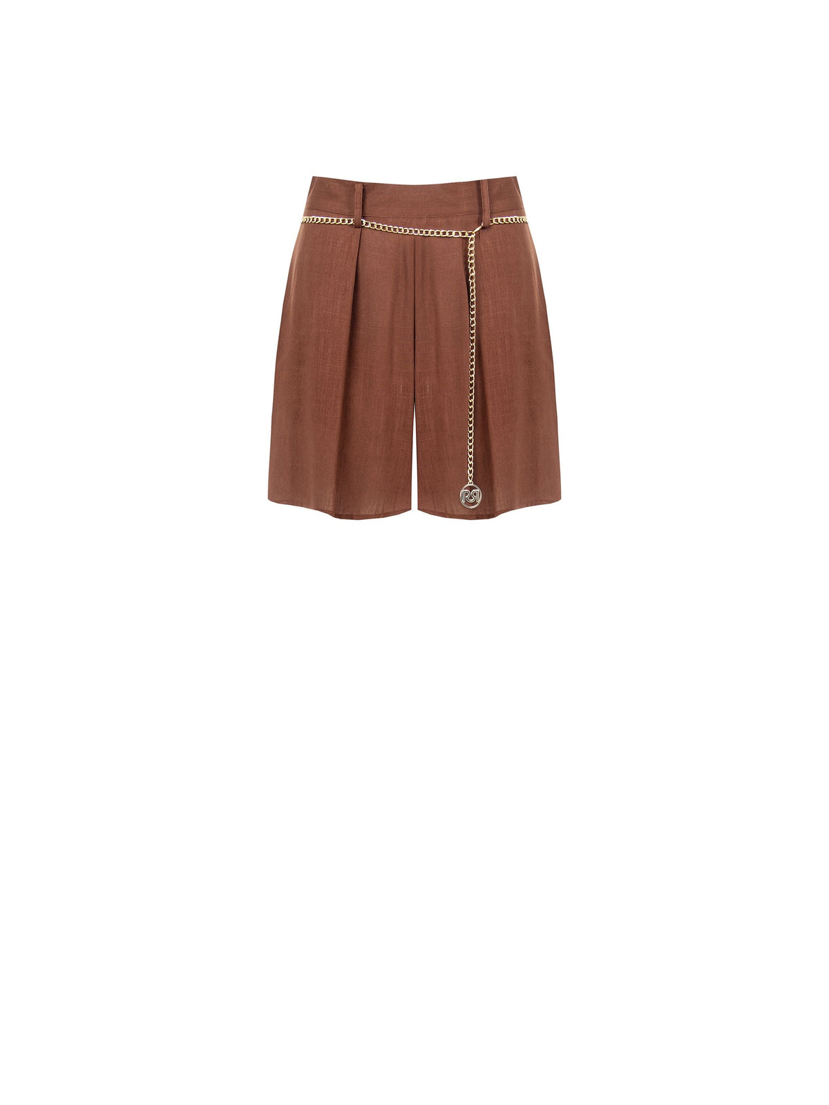 Shorts Marroni in Lino Viscosa