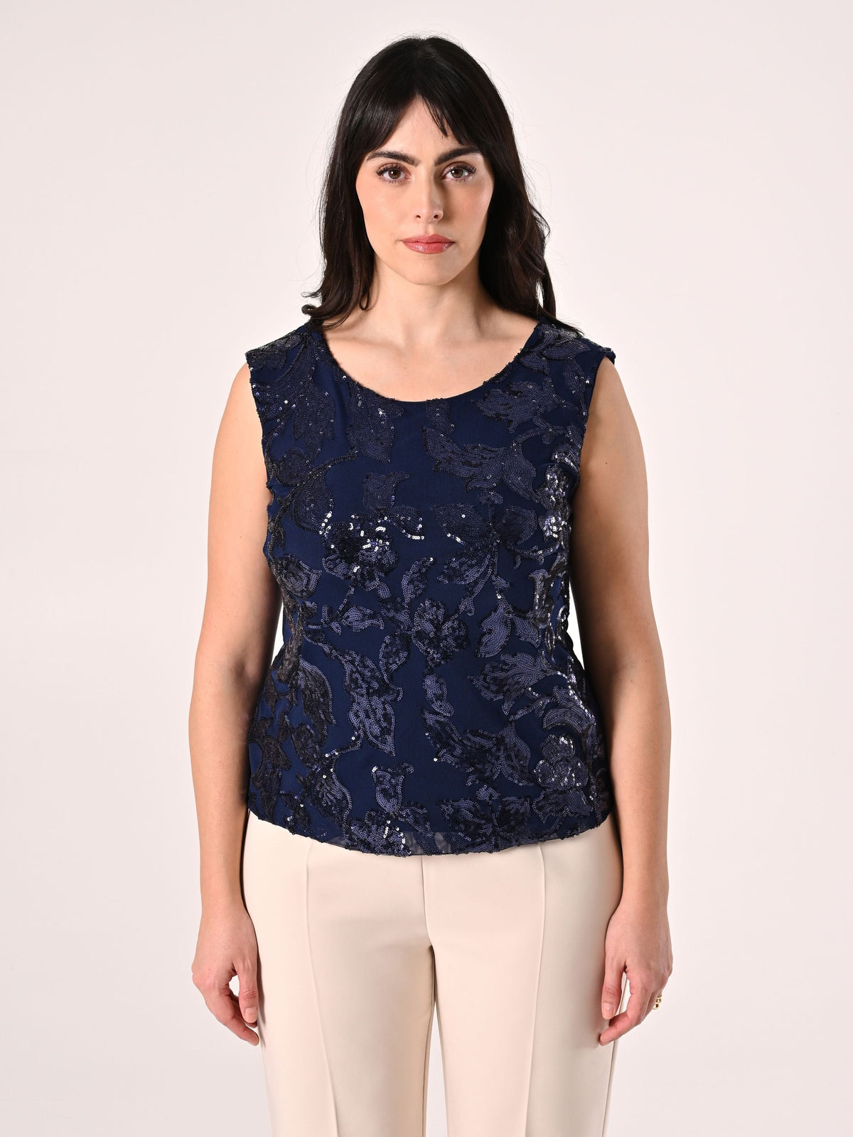 Top Curvy Paillettes Blu