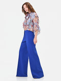 Pantalone a palazzo blu cina in tessuto tecnico