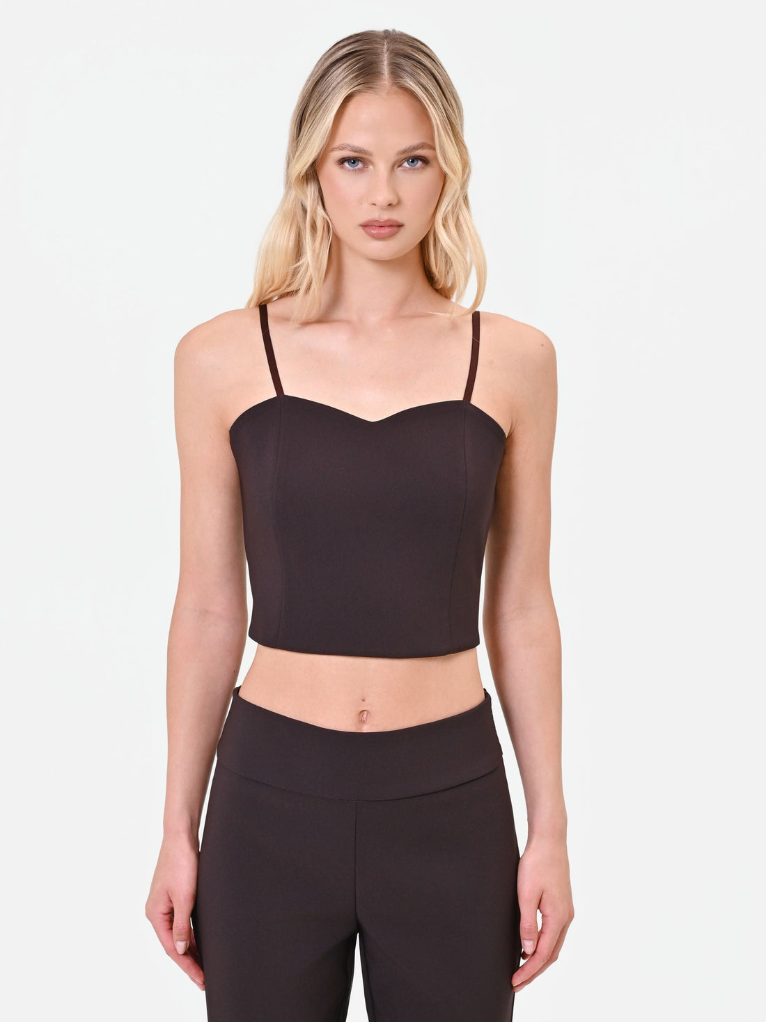 Top corto moro marrone con scollo a cuore