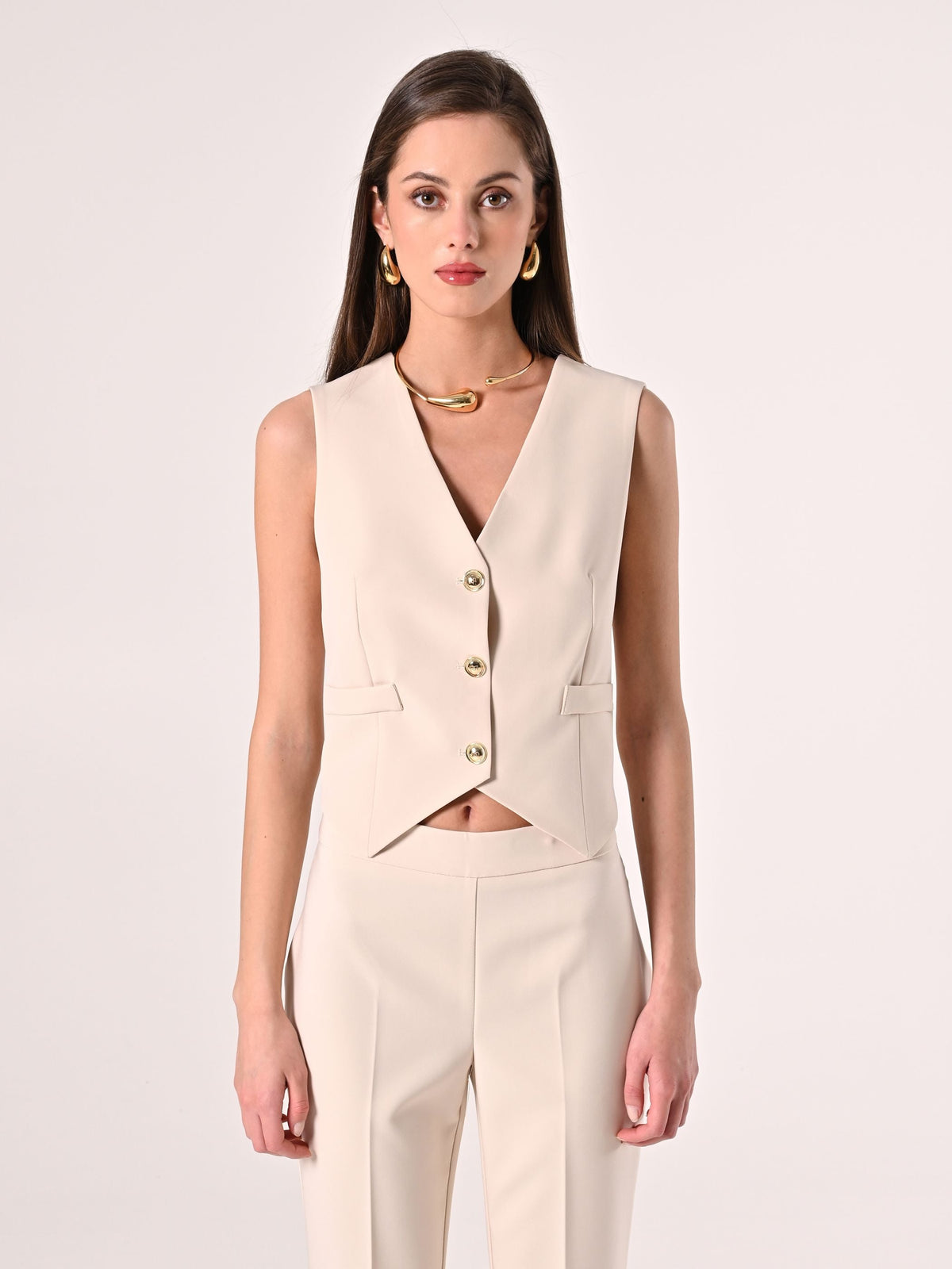 Gilet in Tessuto Tecnico Beige Chiaro