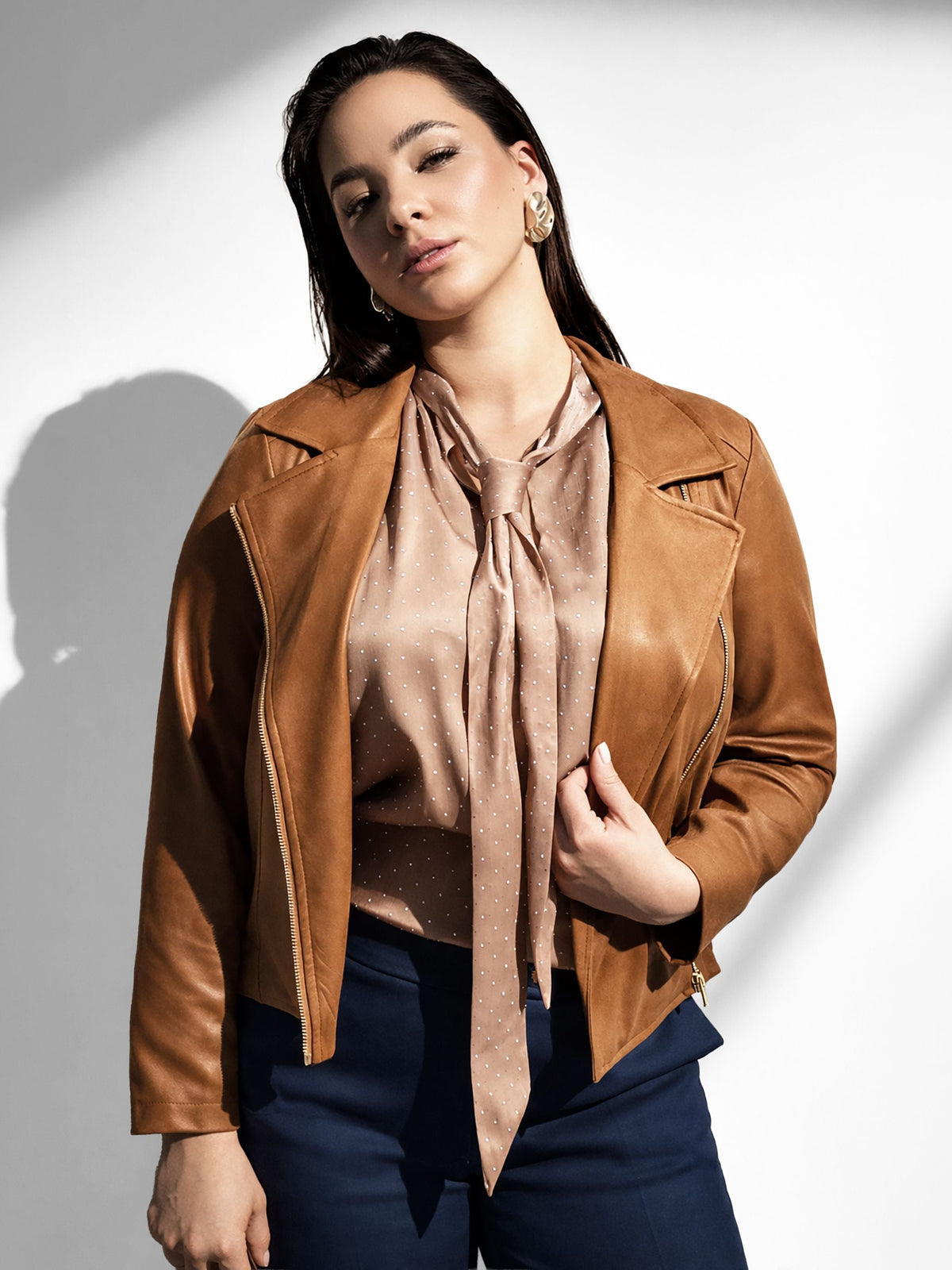 Giubbotto Curvy cammello effetto scamosciato