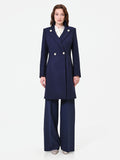 Cappotto blu navy doppiopetto con bottoni decorati misto lana