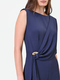 Tuta blu navy con pantalone palazzo e drappeggio