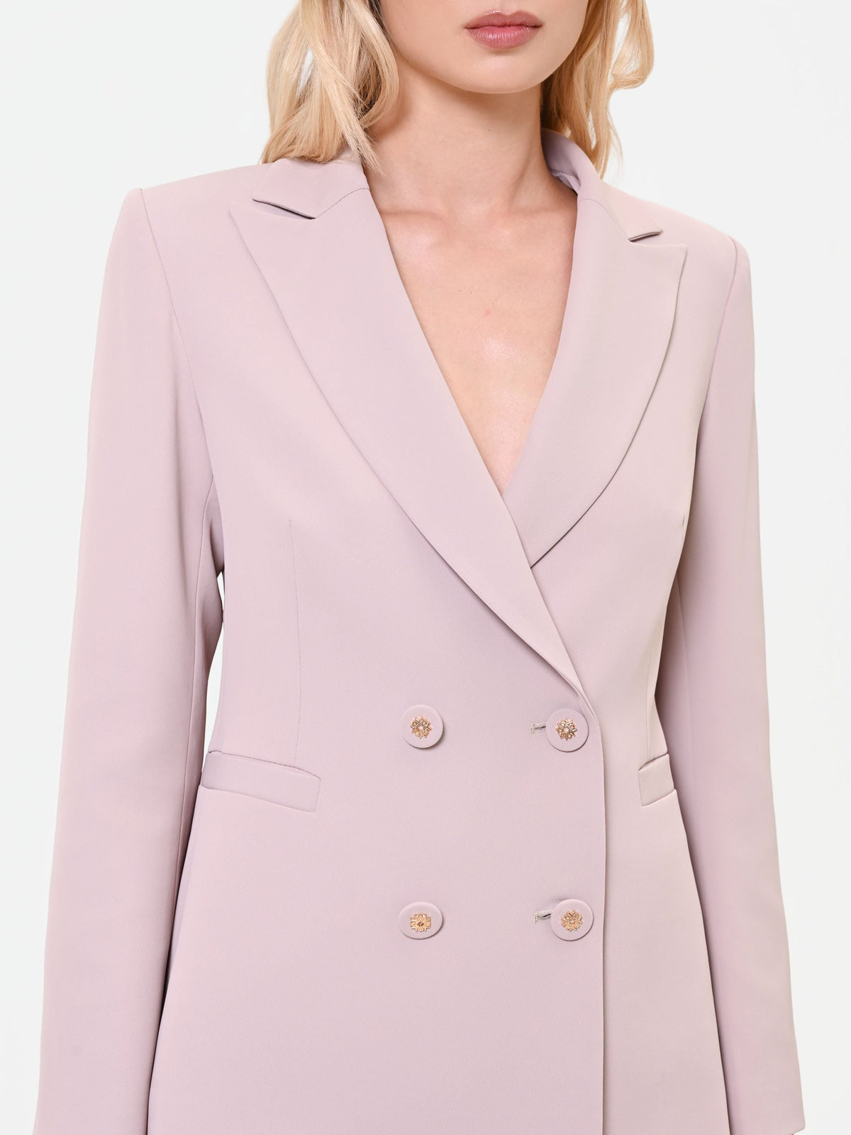 Giacca doppiopetto tortora beige con bottoni gioiello