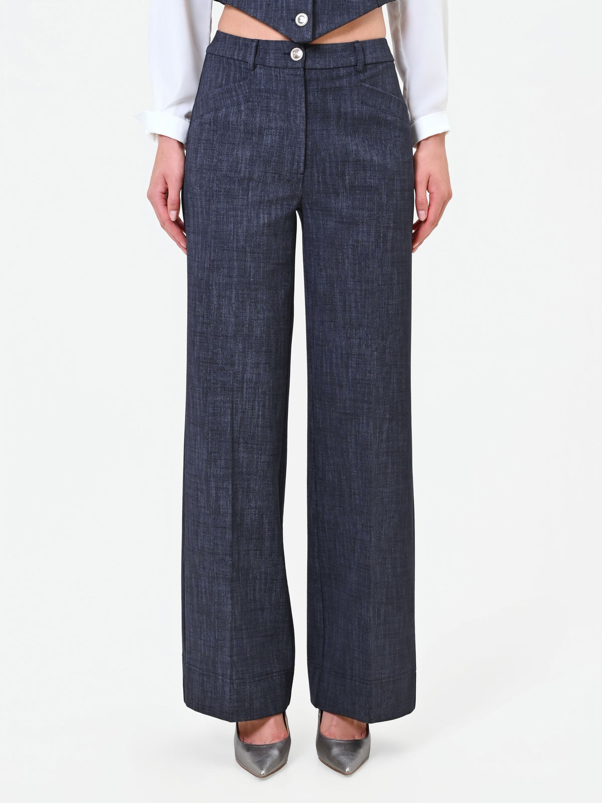 Pantalone blu navy in punto milano effetto denim