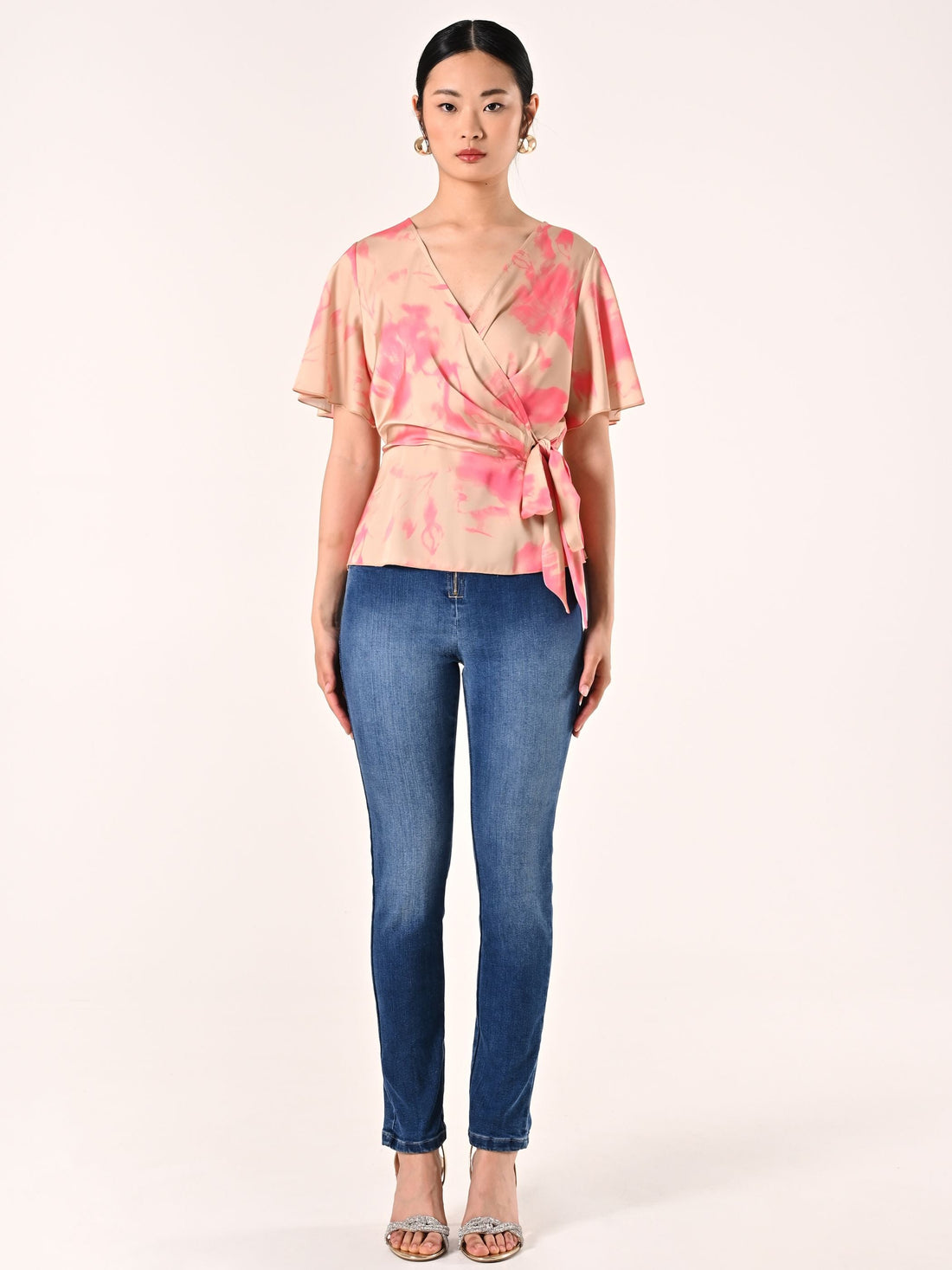 Blusa stampa Astratta Beige Scuro & Rosa Camelia