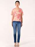 Blusa stampa Astratta Beige Scuro & Rosa Camelia