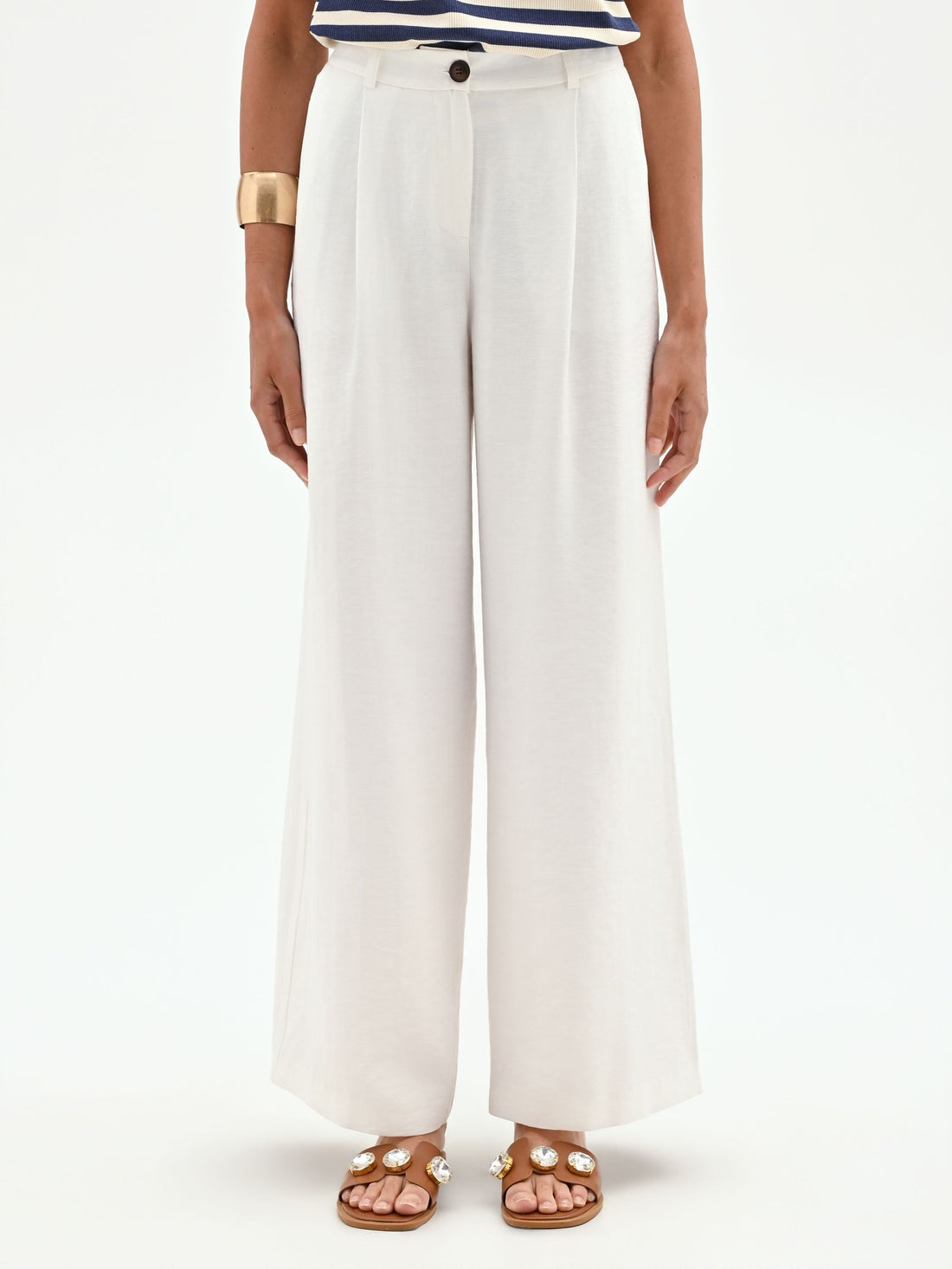 Pantalone bianco a palazzo con pinces