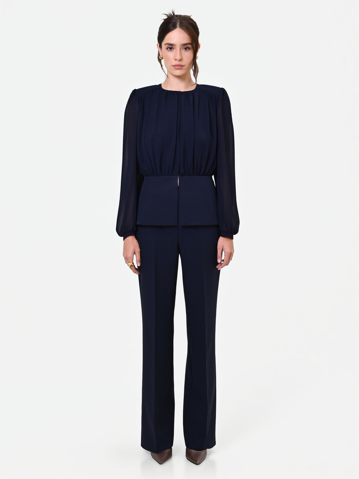 Camicia Studio blu navy in georgette con baschina