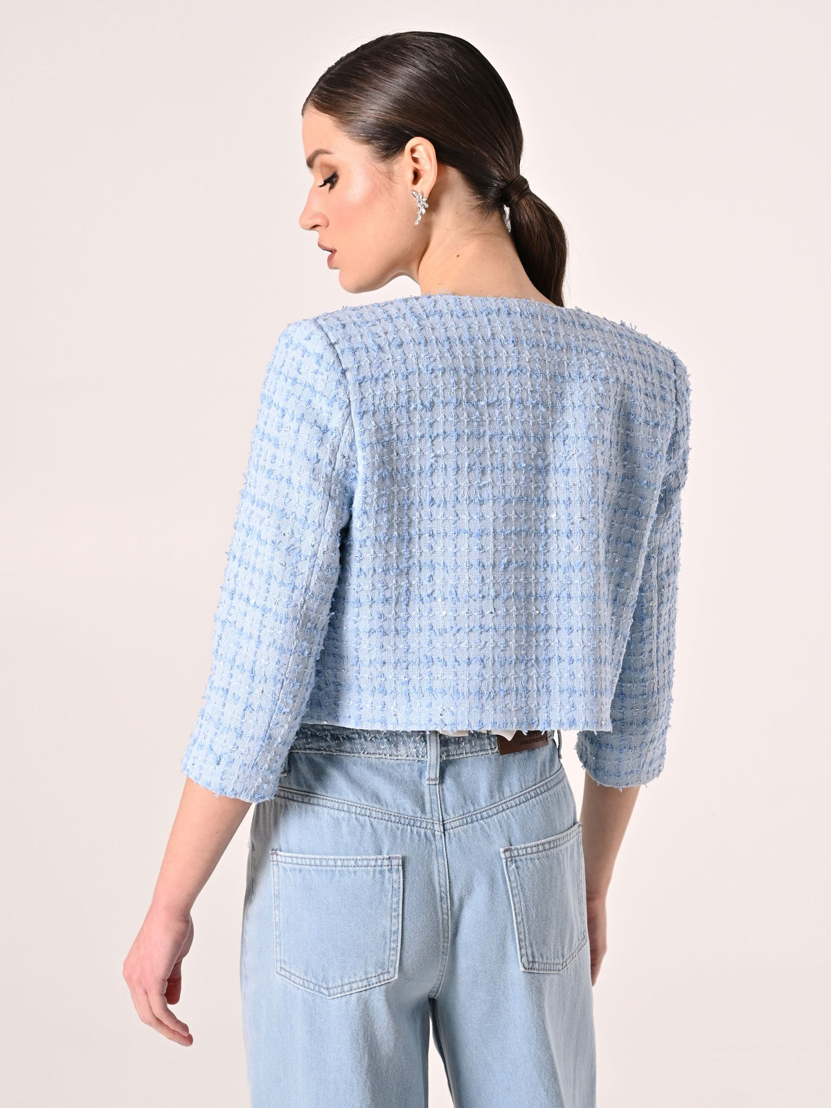 Giacca Azzurra in Tweed con Micro Paillettes