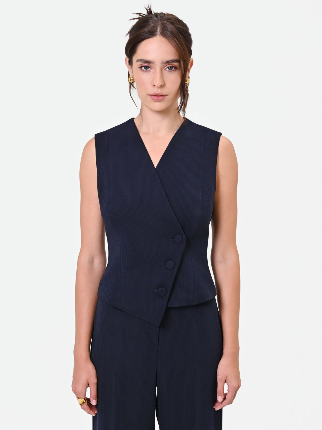 Gilet Studio gessato asimmetrico blu navy