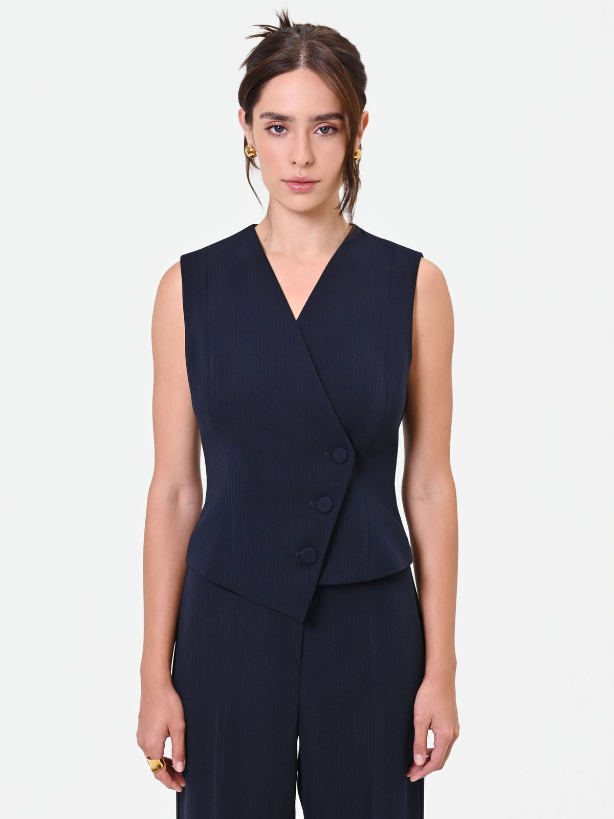 Gilet Studio gessato asimmetrico blu navy