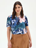Blusa blu ottanio curvy con stampa floreale