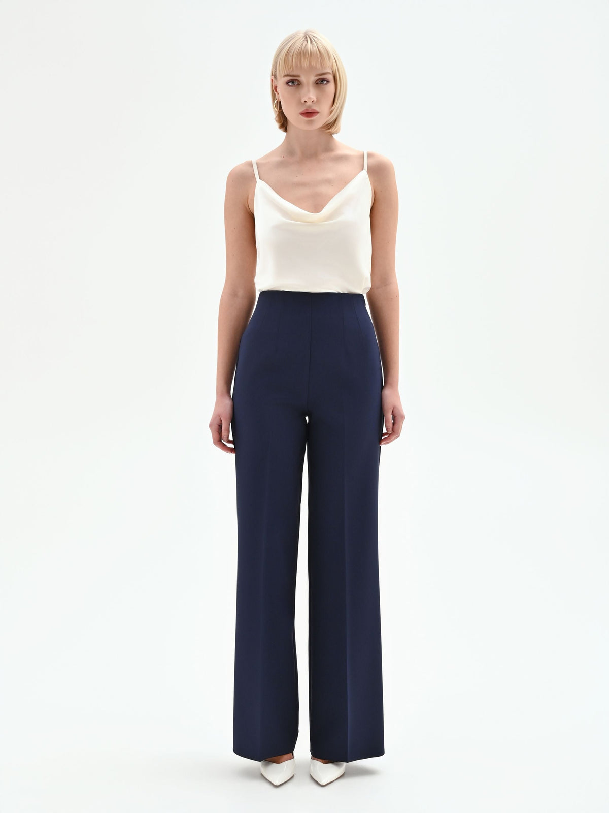 Pantalone palazzo blu in tessuto tecnico