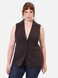 Gilet Curvy in tessuto tecnico marrone moro con revers