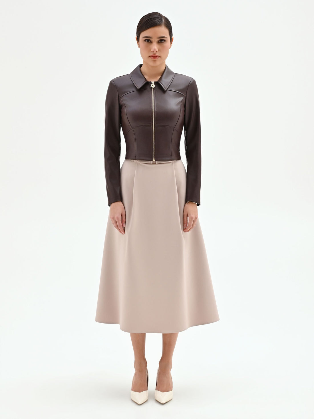 Giacca similpelle marrone con colletto