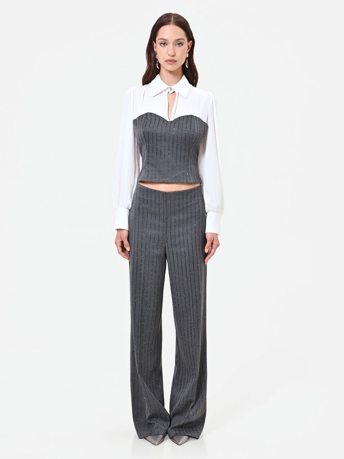 Pantalone gessato grigio con paillettes