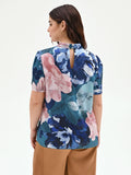 Blusa blu ottanio curvy con stampa floreale
