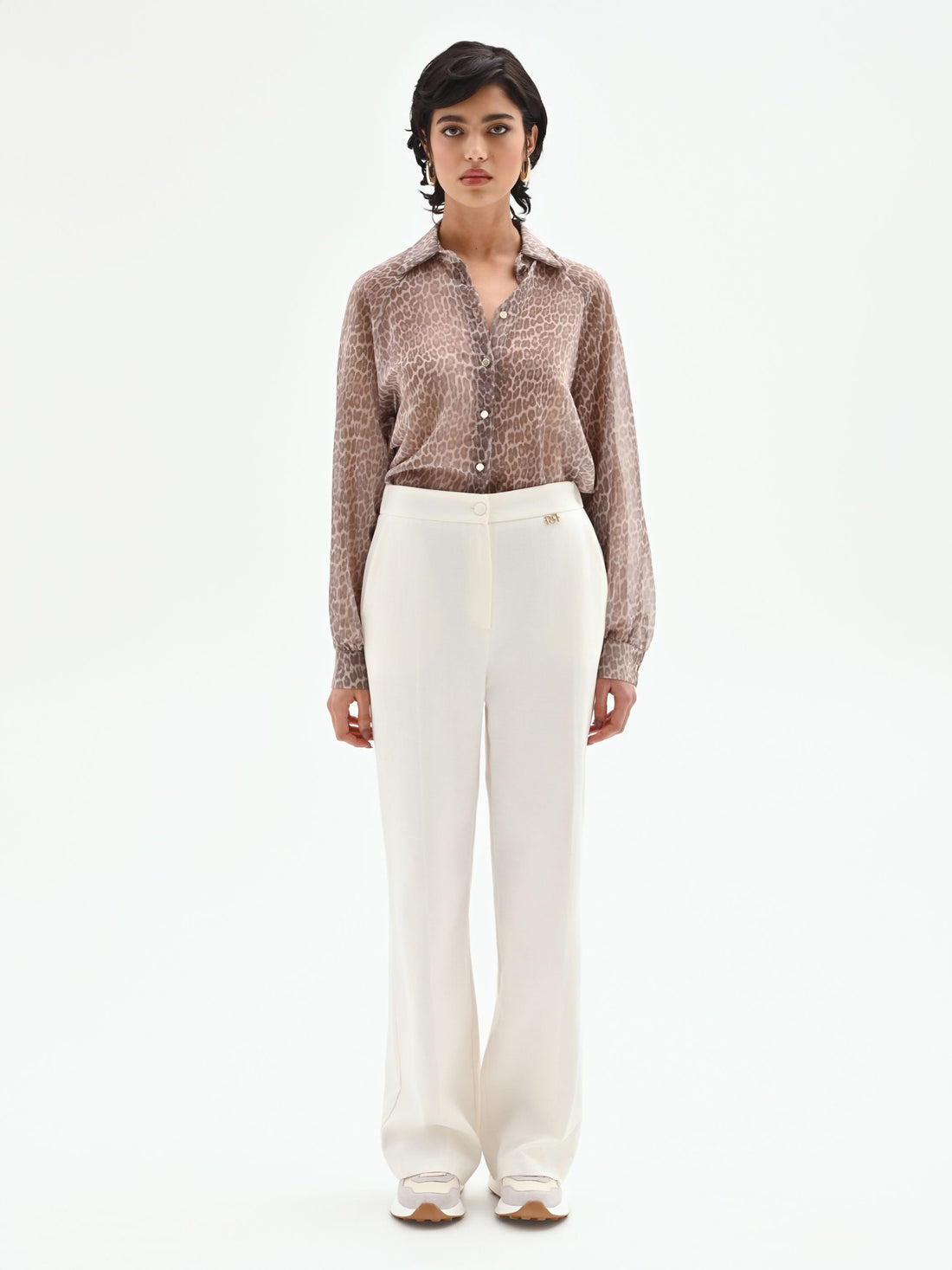Pantalone palazzo in misto cotone lyocell bianco