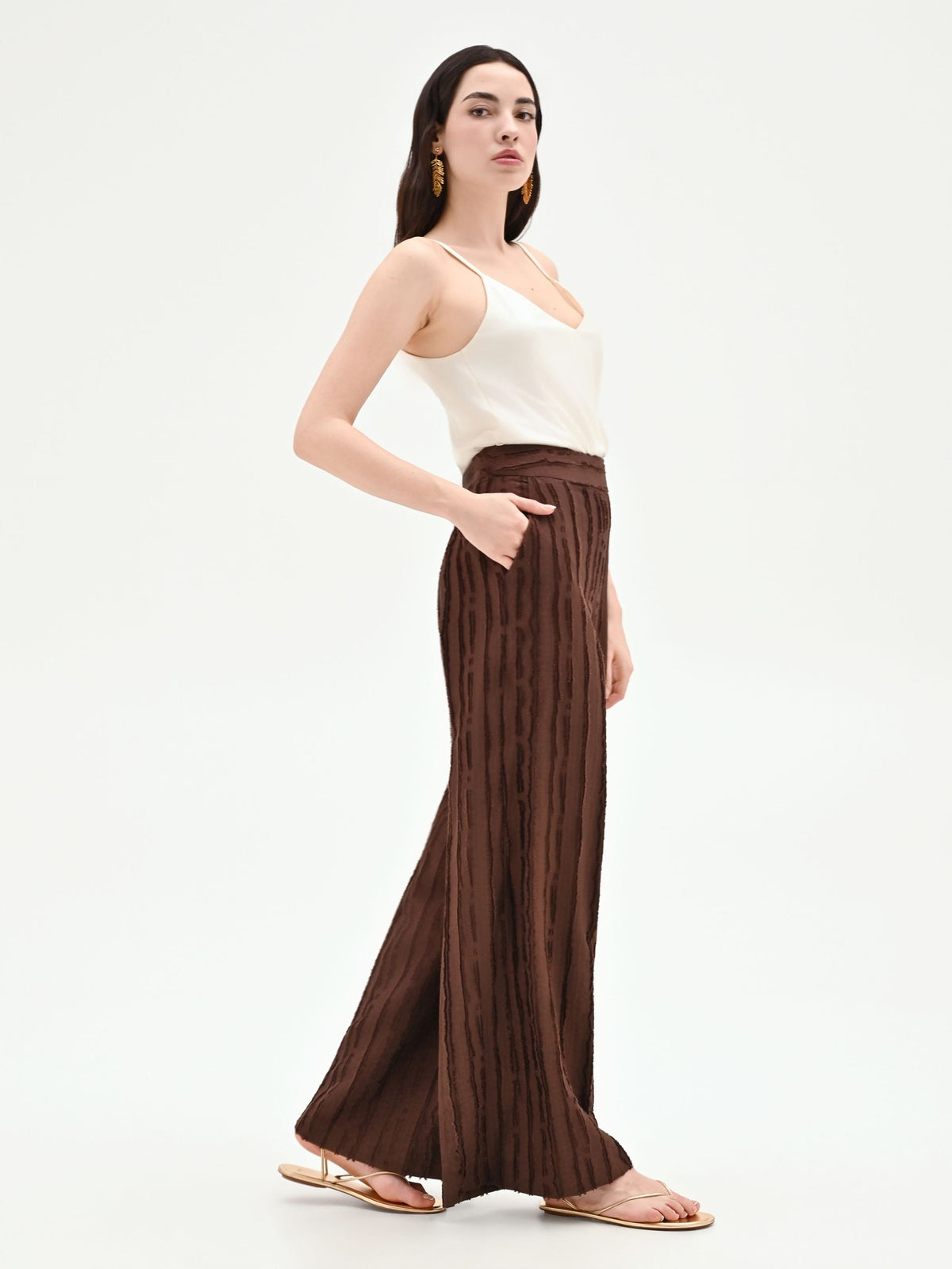 Pantalone a palazzo cioccolato in jacquard