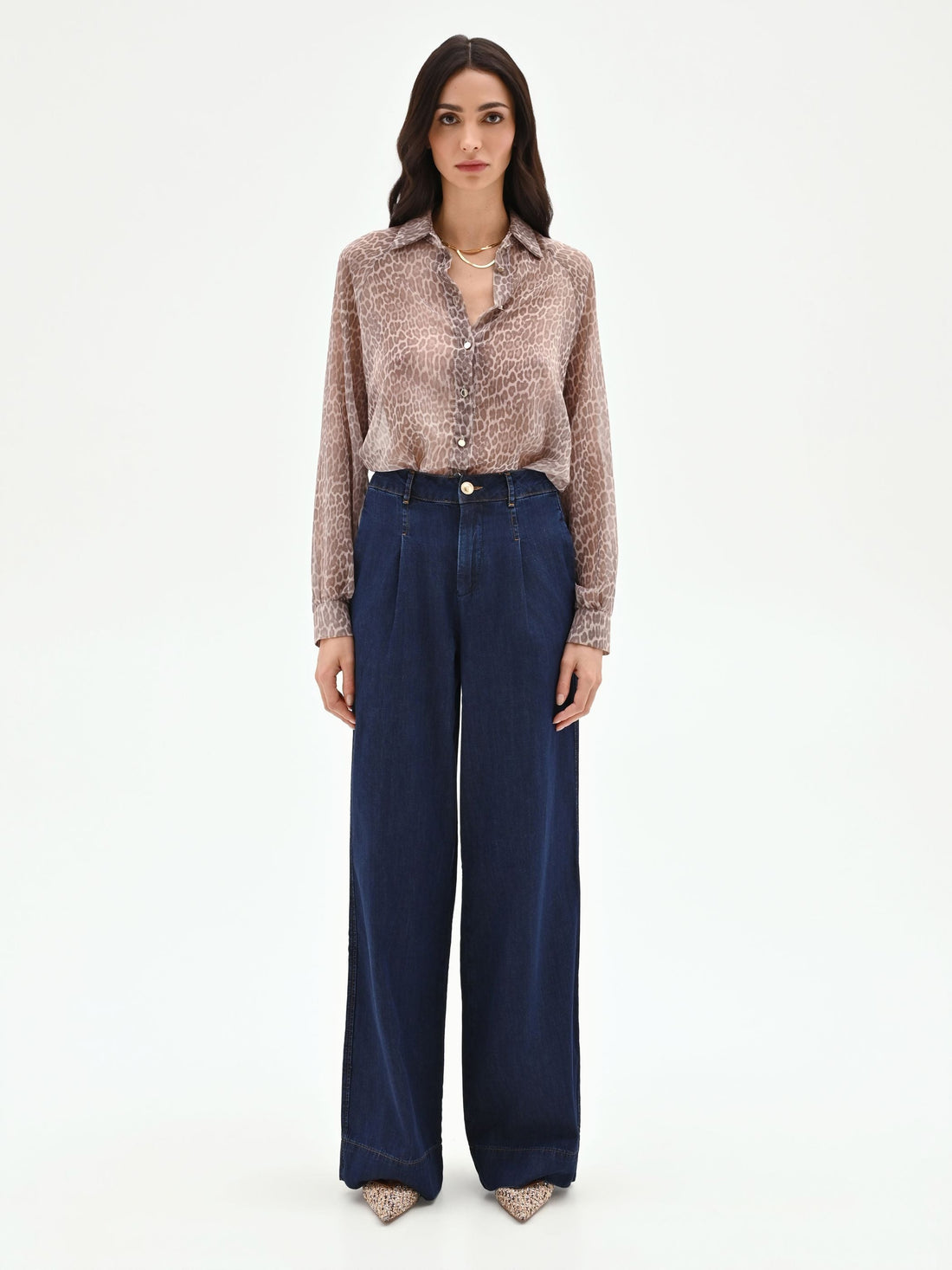 Jeans palazzo blu a vita alta