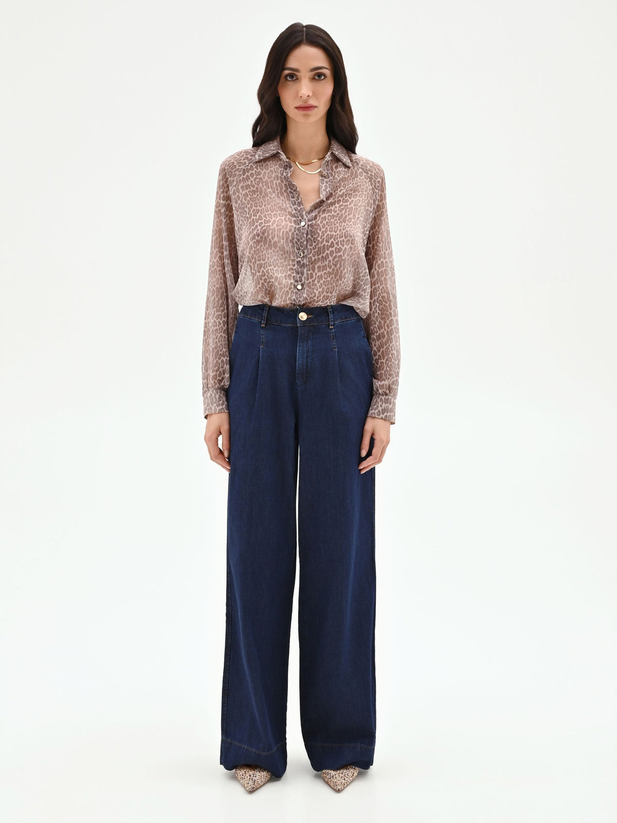 Jeans palazzo blu a vita alta