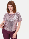 Blusa Curvy manica corta in paillettes rosa antico