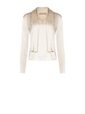Blusa beige chiaro con foulard plissettato