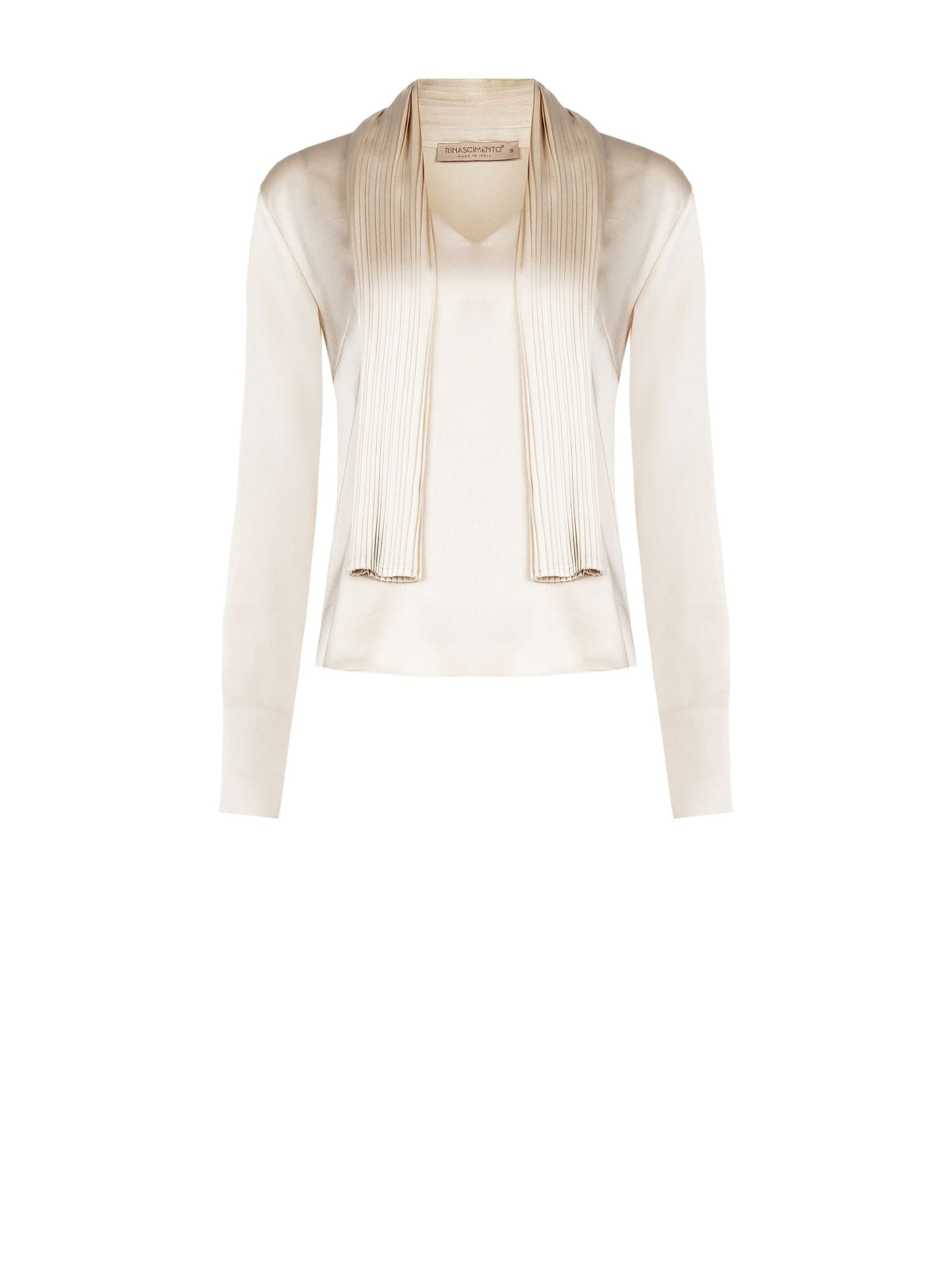 Blusa beige chiaro con foulard plissettato
