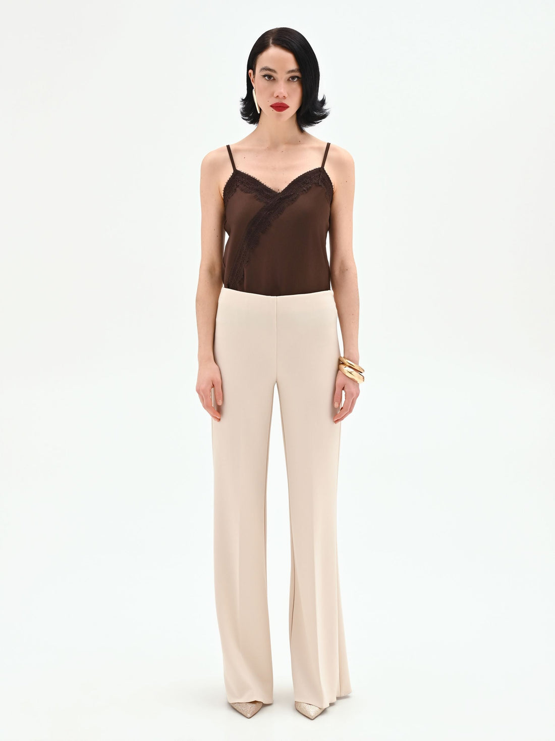 Pantalone a palazzo beige chiaro