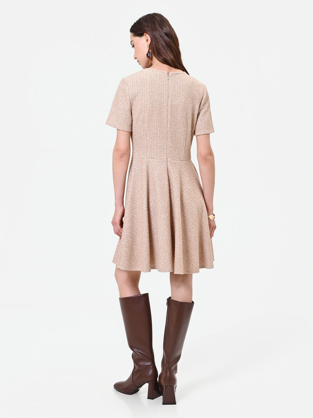 Abito corto tortora in tweed