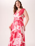 Abito Curvy Lungo stampa Rosa Camelia