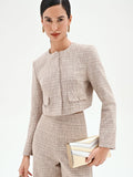 Giacca beige chiaro in tweed con tasche applicate