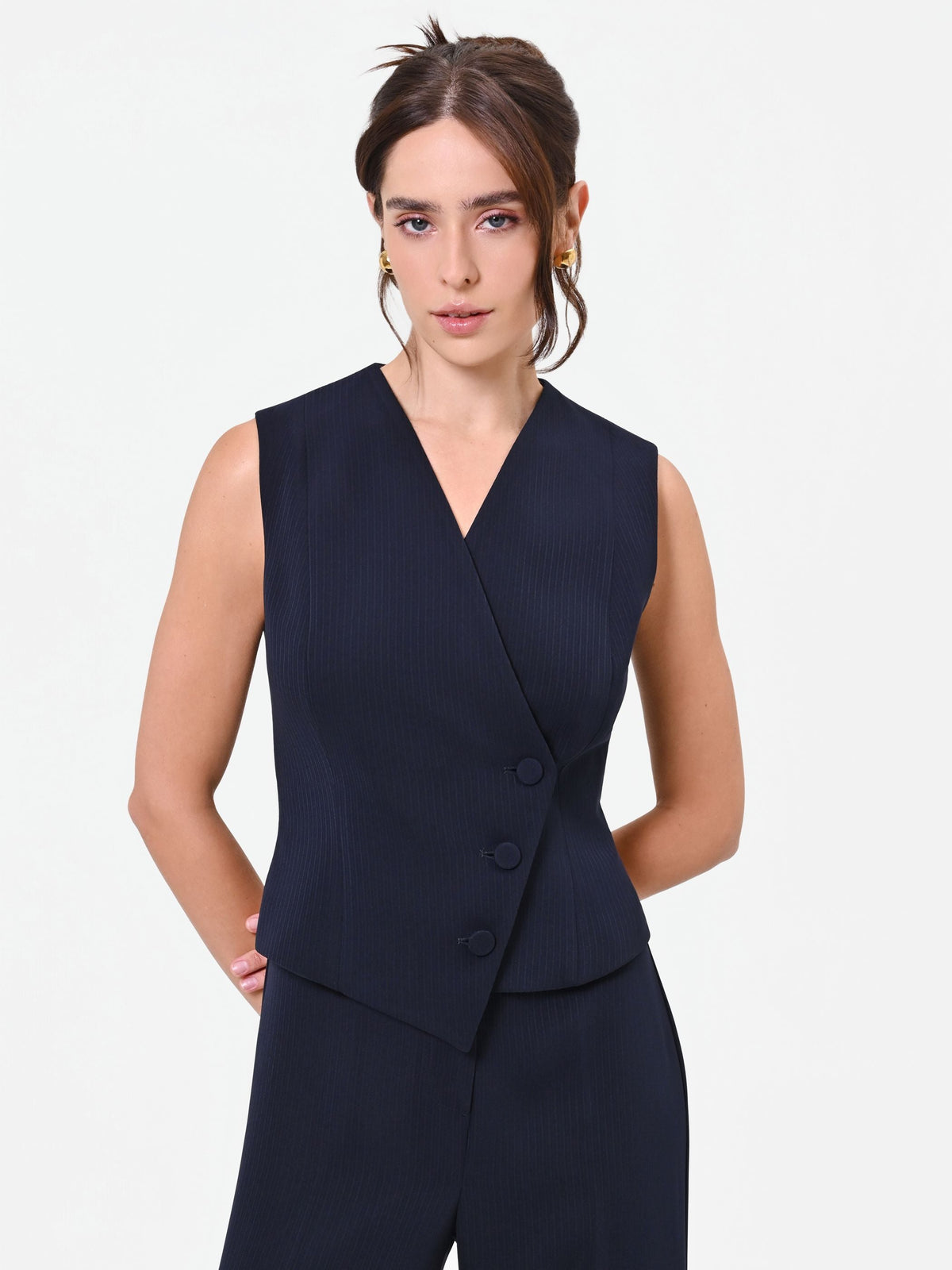 Gilet Studio gessato asimmetrico blu navy