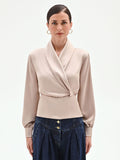 Blusa a portafoglio in raso tortora beige