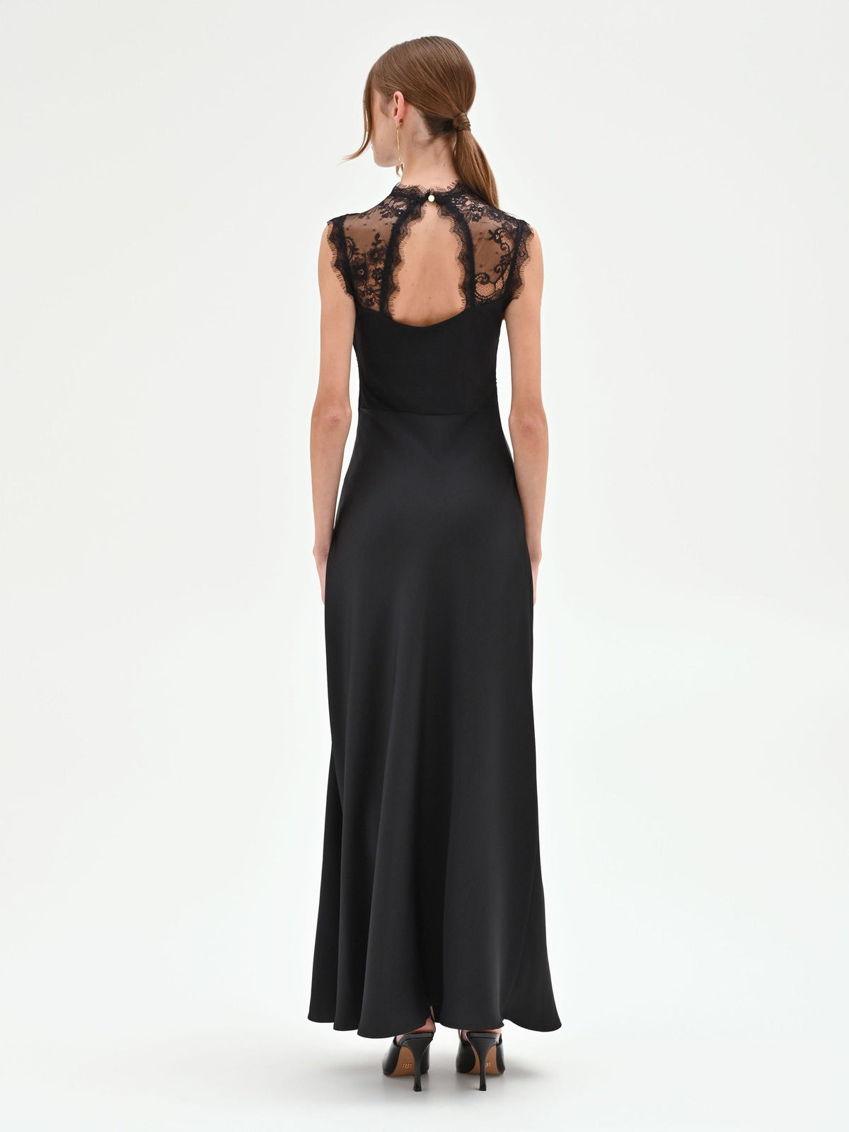 Abito lungo nero bustier in pizzo