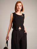 Crop Top Nero con Bottoni Gioiello