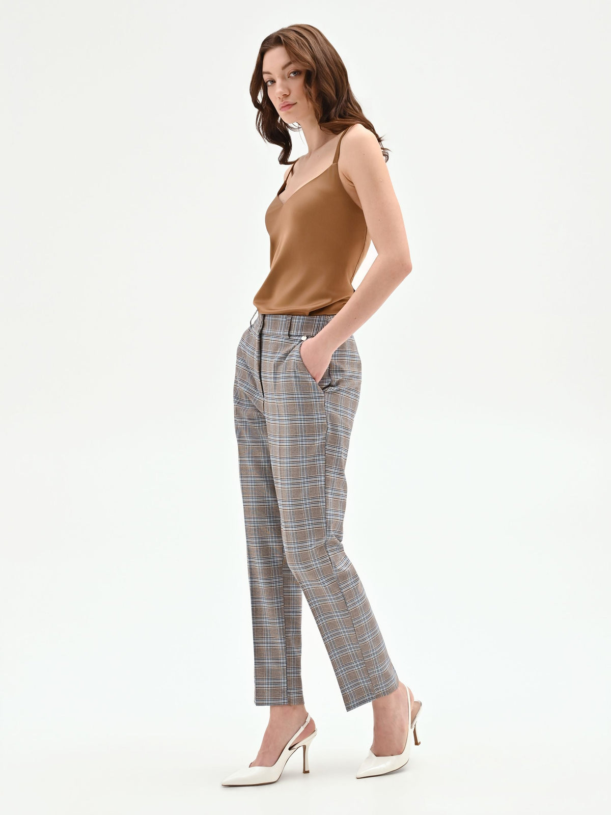 Pantalone check azzurro