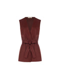 Gilet in lino rosso bordeaux con cintura