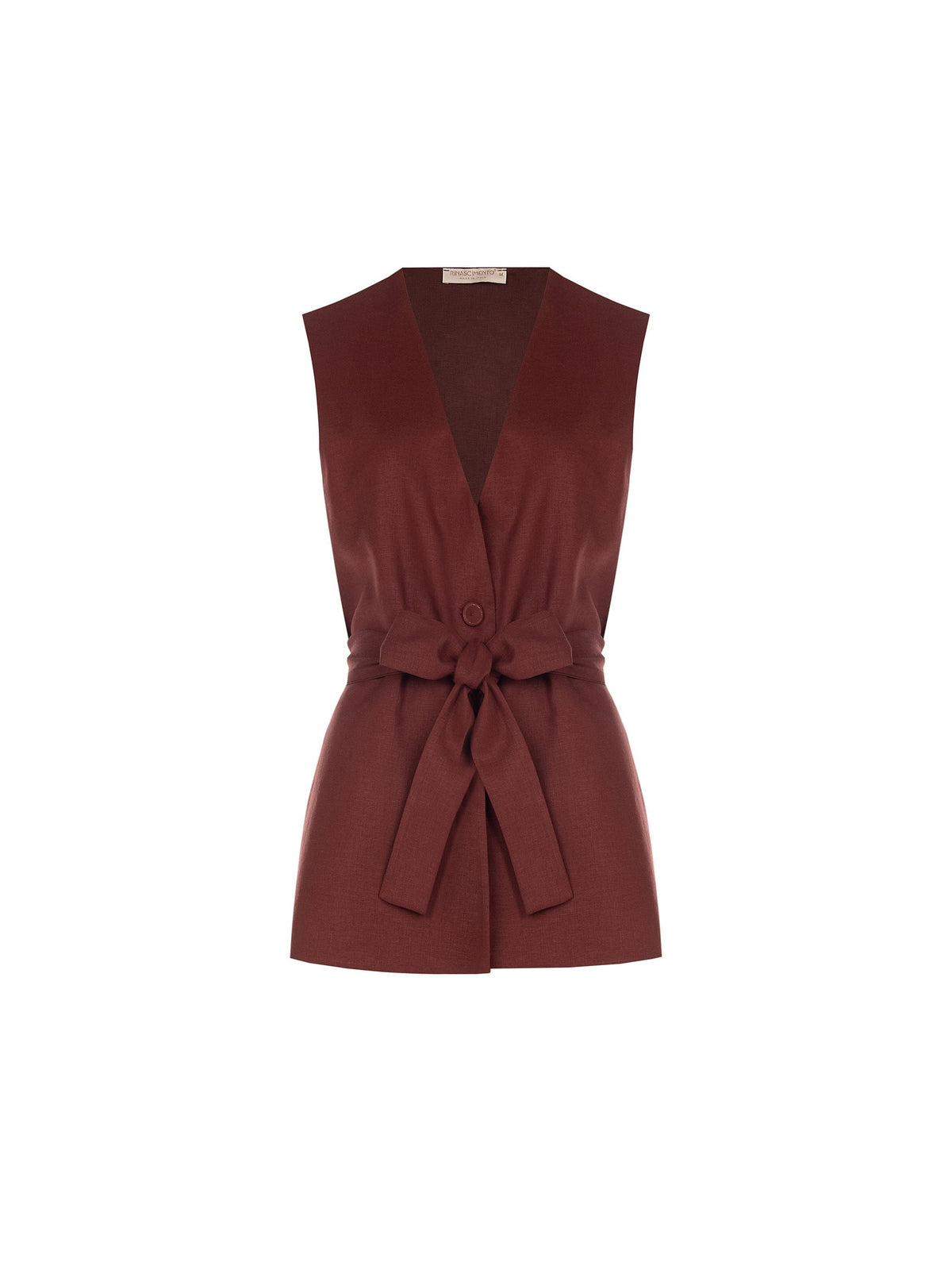Gilet in lino rosso bordeaux con cintura