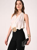 Top Bianco in Raso con scollo all'Americana