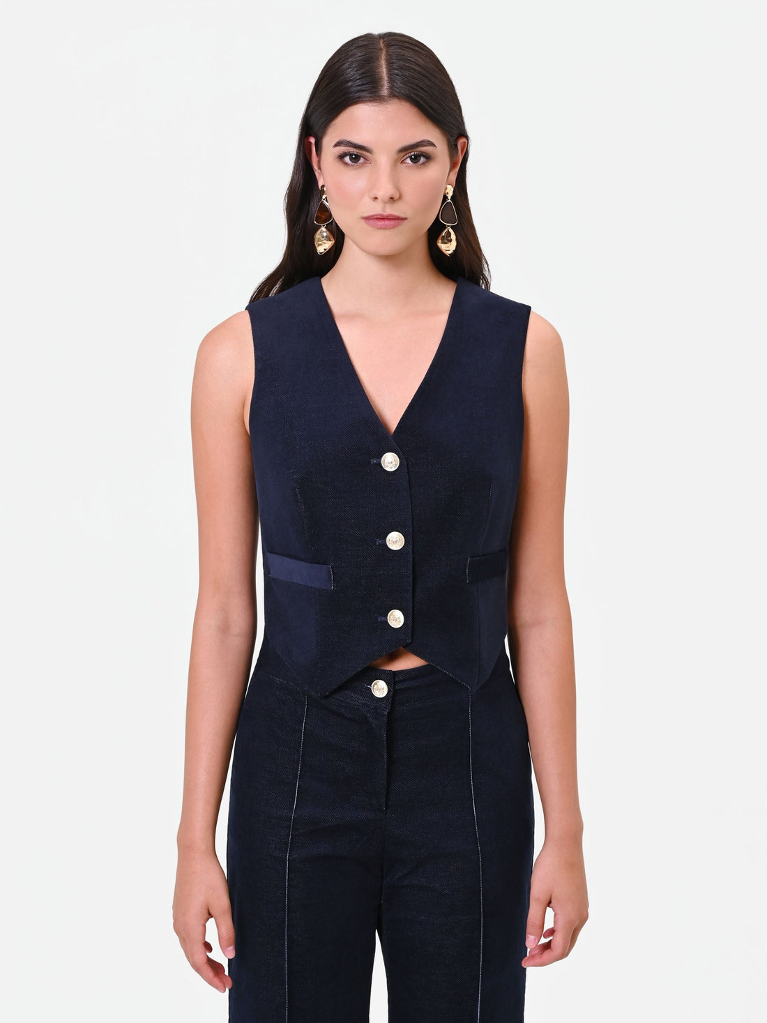 Gilet in velluto blu navy con bottoni Giorgia Palmas X Rinascimento