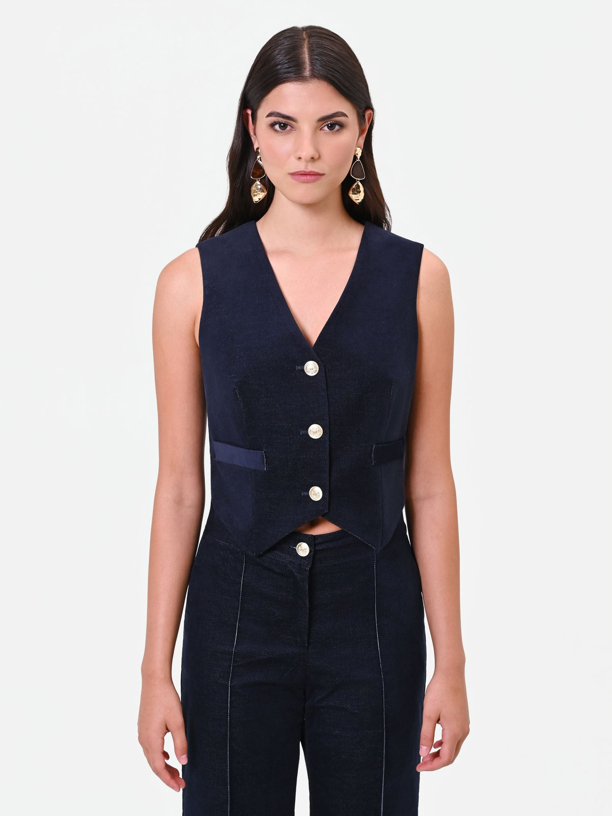 Gilet in velluto blu navy con bottoni Giorgia Palmas X Rinascimento