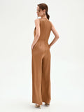 Tuta intera marrone bronzo con pantalone a palazzo