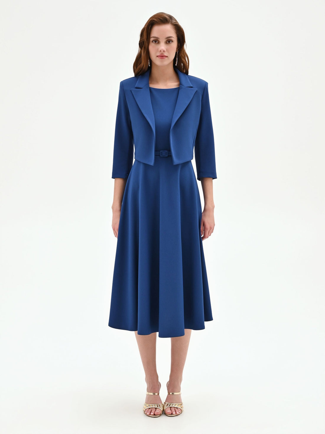Giacca bolero blu brillante con maniche a tre quarti
