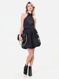 Abito corto nero in organza e tulle